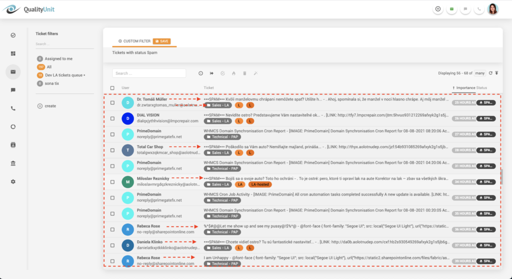 LiveAgent spam-e-mail-filtrering