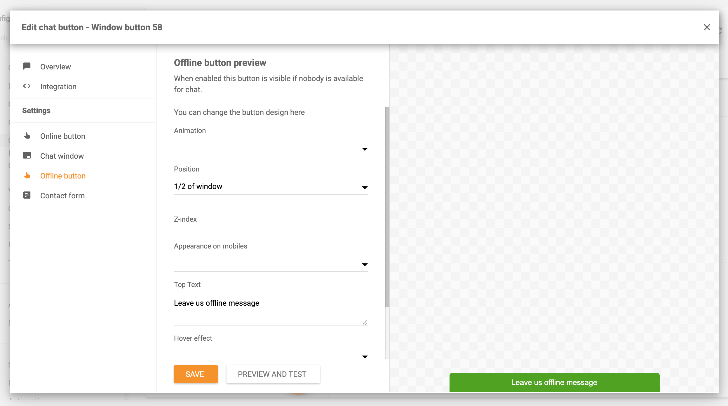 Offline chat button indstillinger LiveAgent