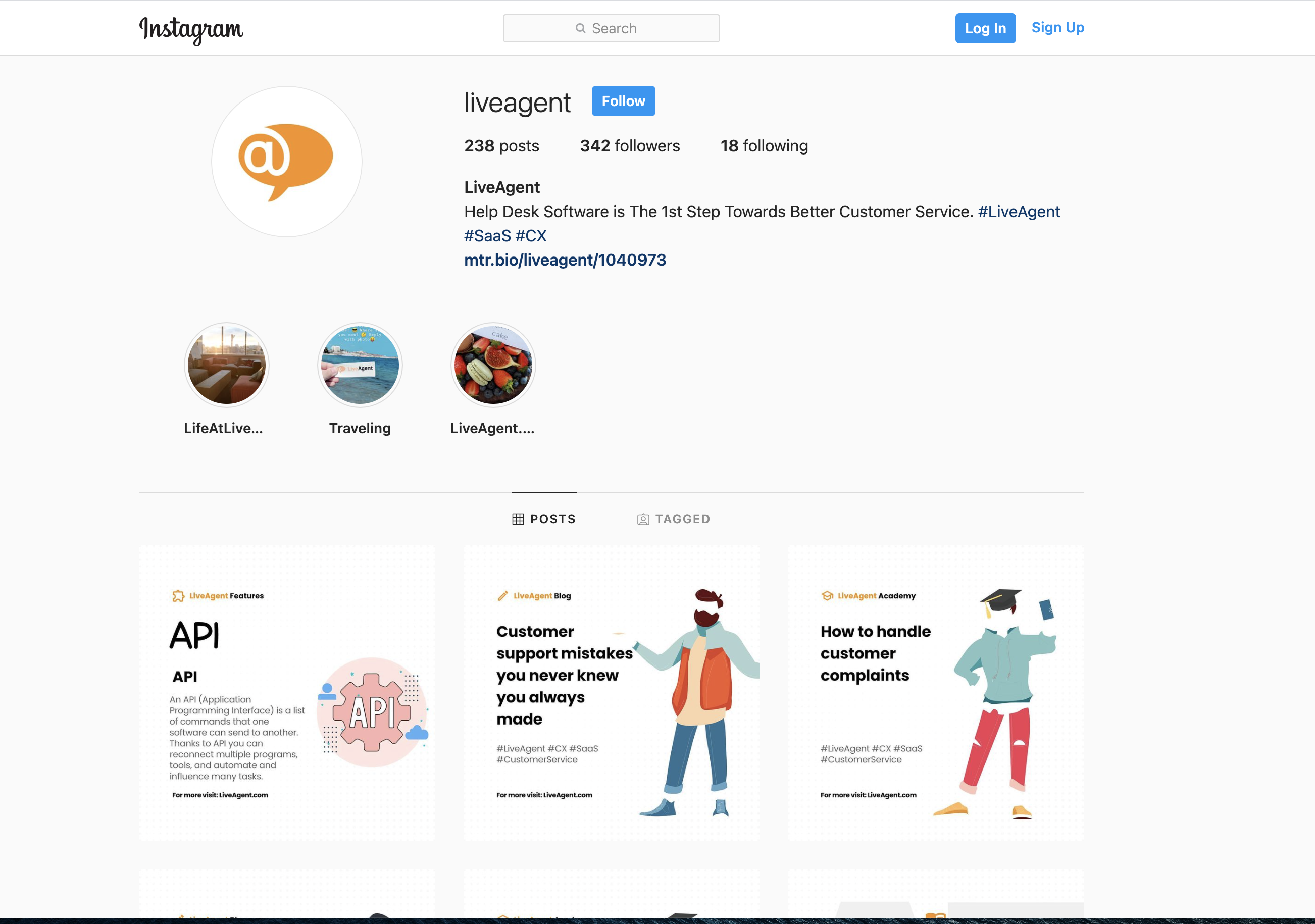 LiveAgent Instagram-sideoversigt