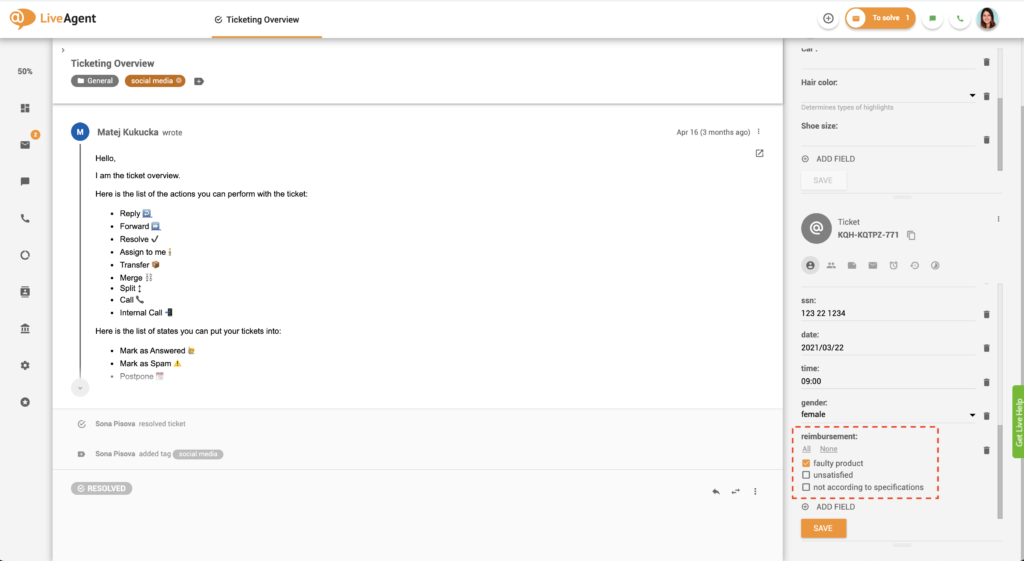 Eksempel på billetfelter afkrydsningsfeltgruppe