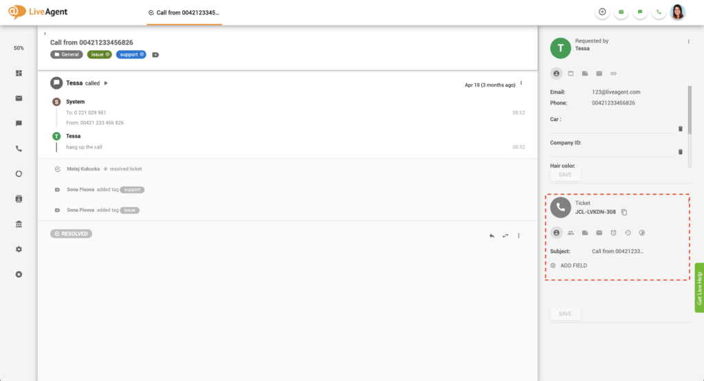 Ticket-info-panel i LiveAgent