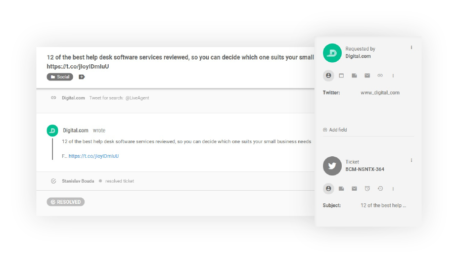 Twitter-ticket i LiveAgent