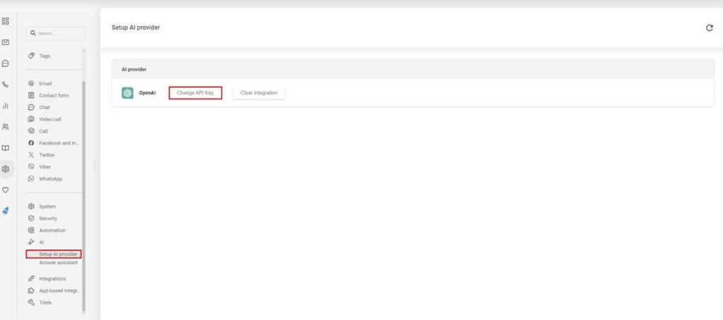 Billede, der viser AI-udbyderindstillinger i LiveAgent.