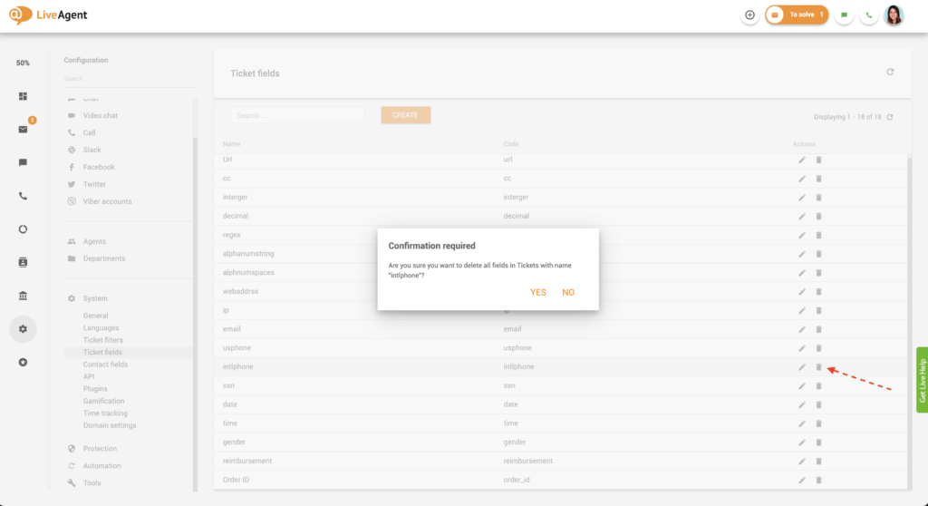Sletning af et billetfelt