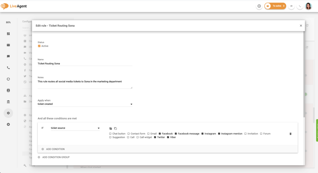 Opsætning af ansvarregler i LiveAgent