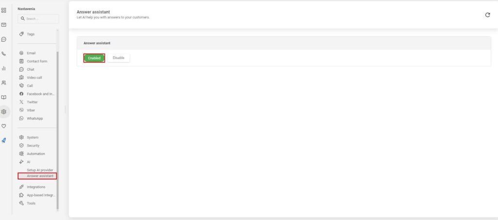 Billede, der viser, hvordan du aktiverer svarassistent i LiveAgent