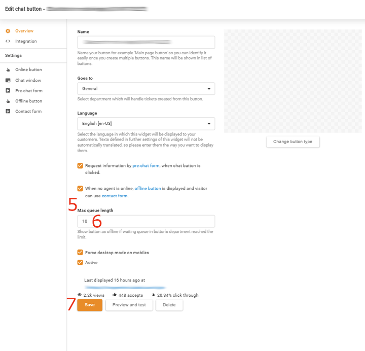 Ændring af Max queue length til 10 i LiveAgent