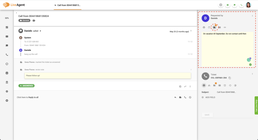 Liveagent kundernote