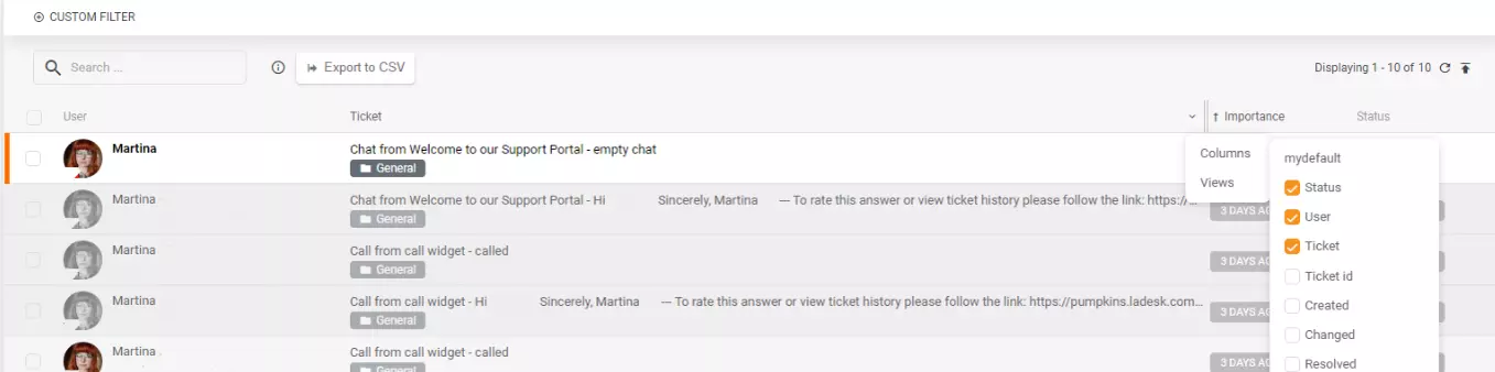 CSV-eksport af specifikke kolonner eller visninger