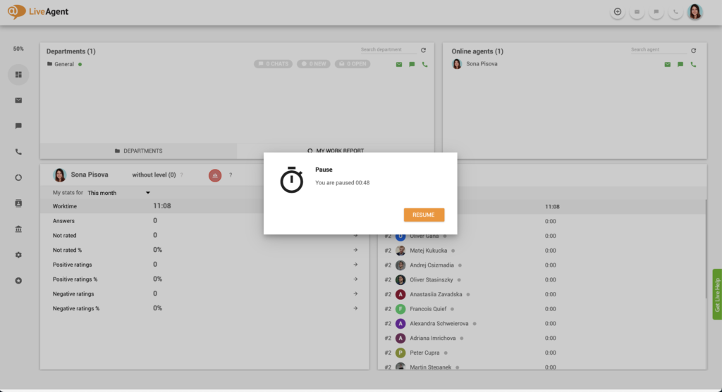 LiveAgent Pause feature