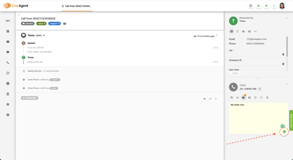 LiveAgent ticketnoter