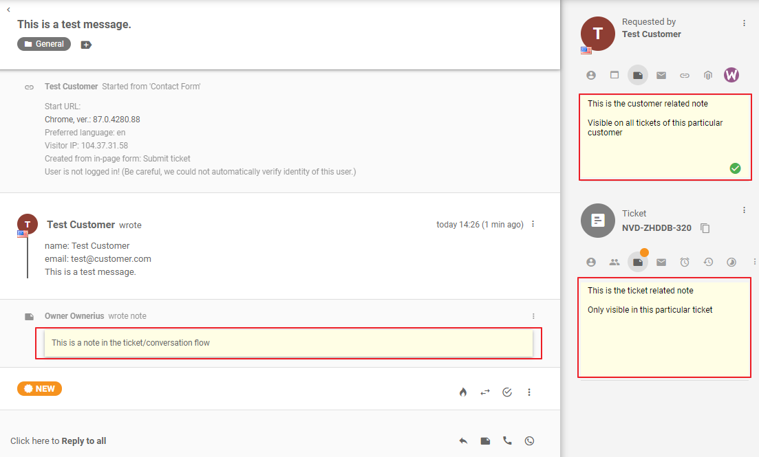 LiveAgent forskellige typer af interne noter