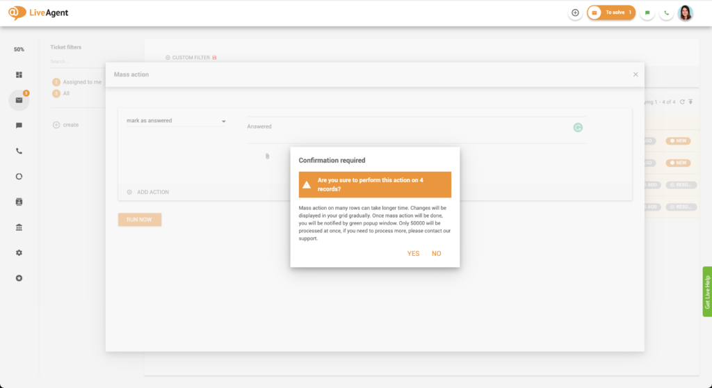 Mass action confirmation dialog