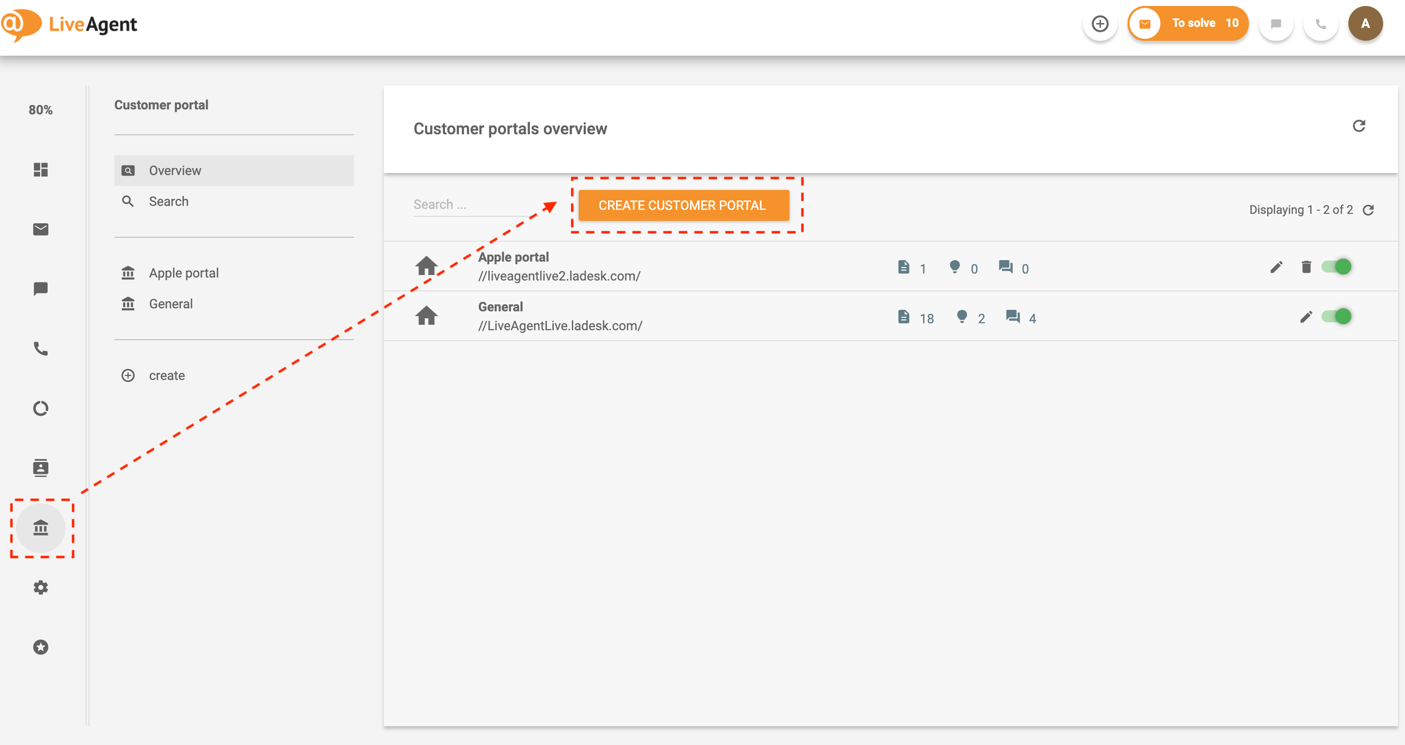 Naviger til videnbase i LiveAgent