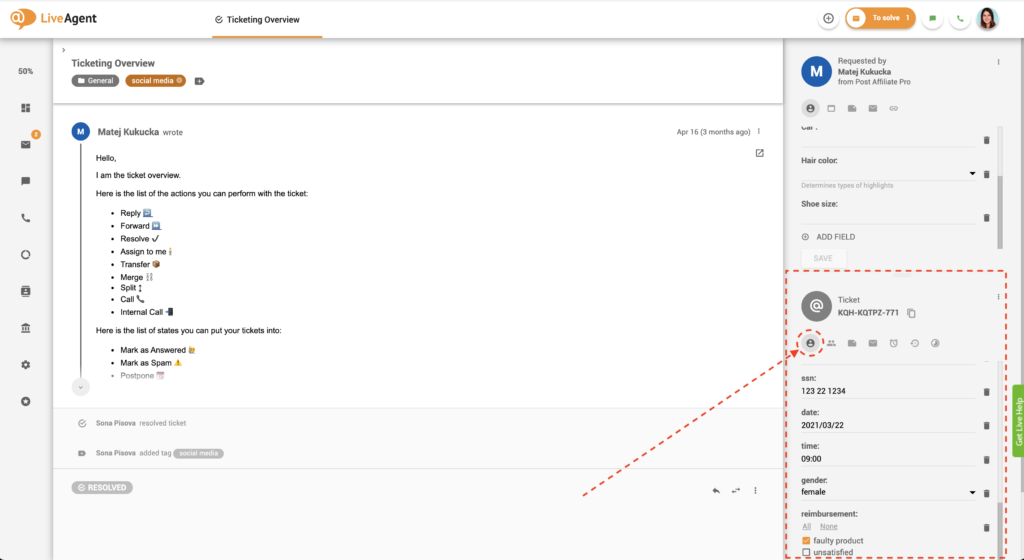 Billetfelter i billettvisning