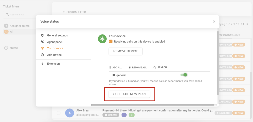 Utstyrsplanleggingsoppsett i LiveAgent