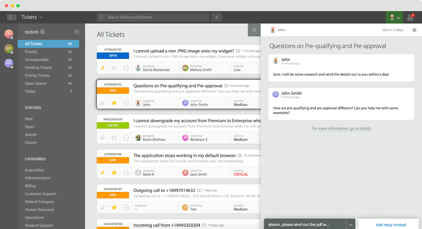 HappyFox brugerinterface