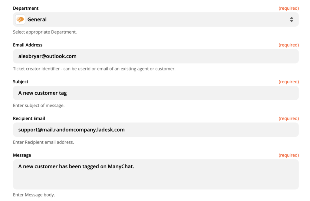 LiveAgent-handlingsopsætning på Zapier
