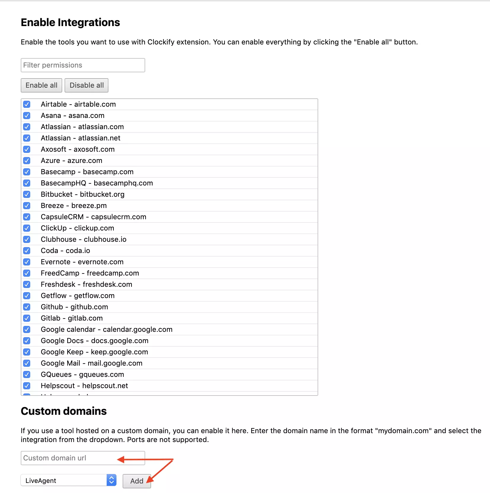 Clockify domænekonfiguration