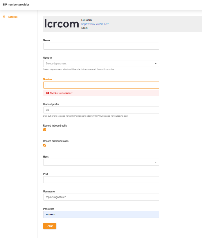 LCRcom-legitimationsoplysninger-input i LiveAgent