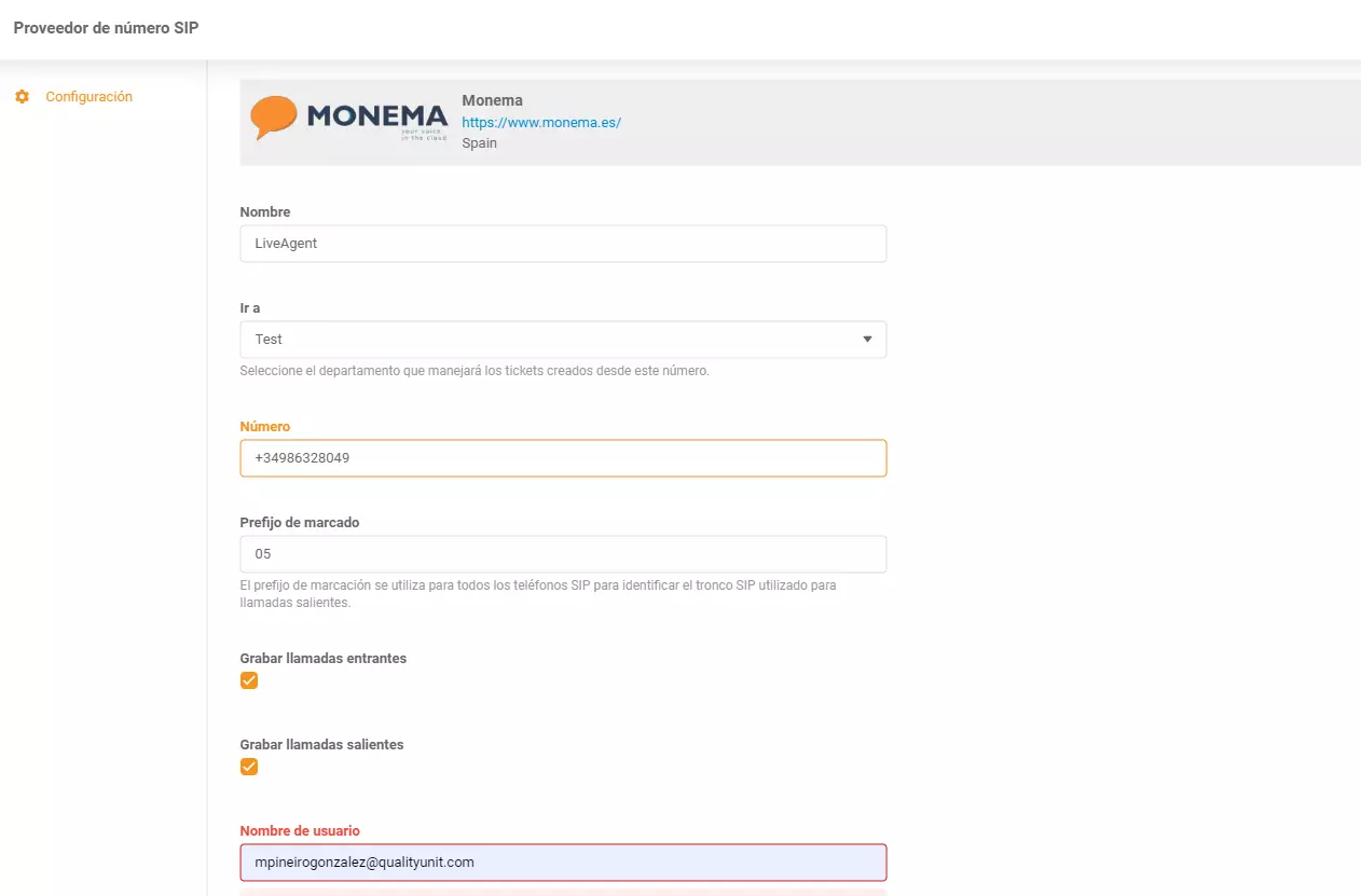 Monema LiveAgent-integration