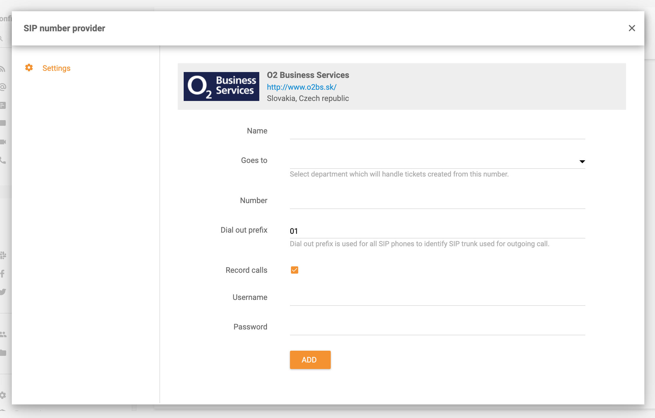 O2 Business Services integration i LiveAgent