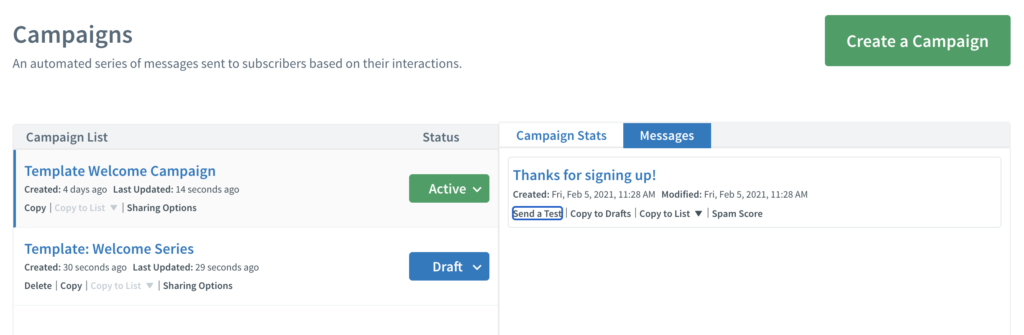AWeber kampagner forhåndsvisning