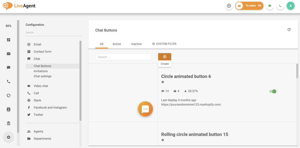 Chat-knap-indstillinger i LiveAgent-konfiguration