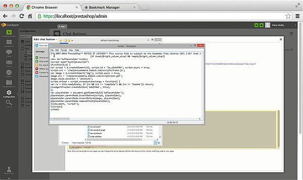 Prestashop LiveAgent integration - Rediger footer