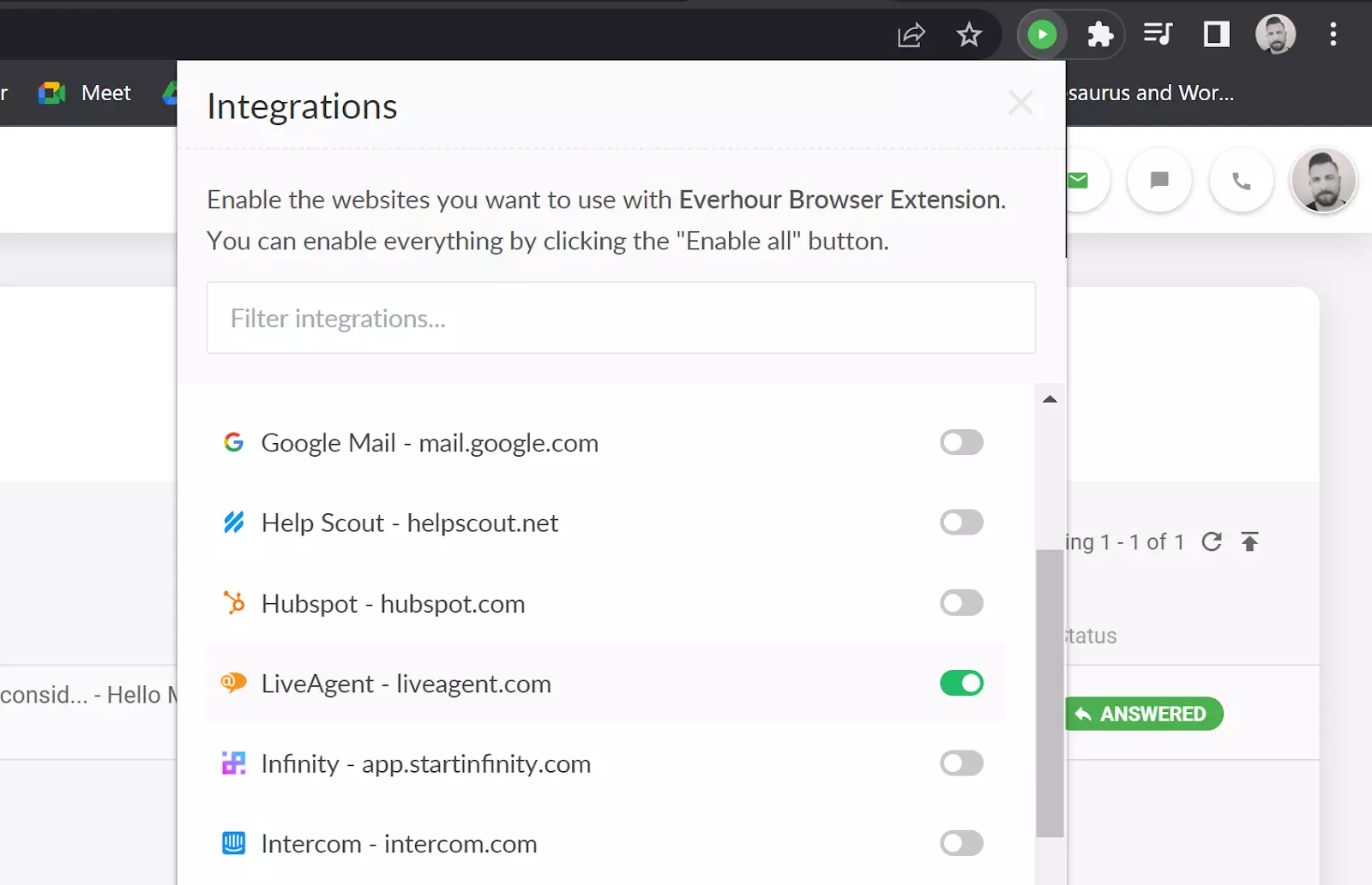 Everhour - aktiver LiveAgent-integration