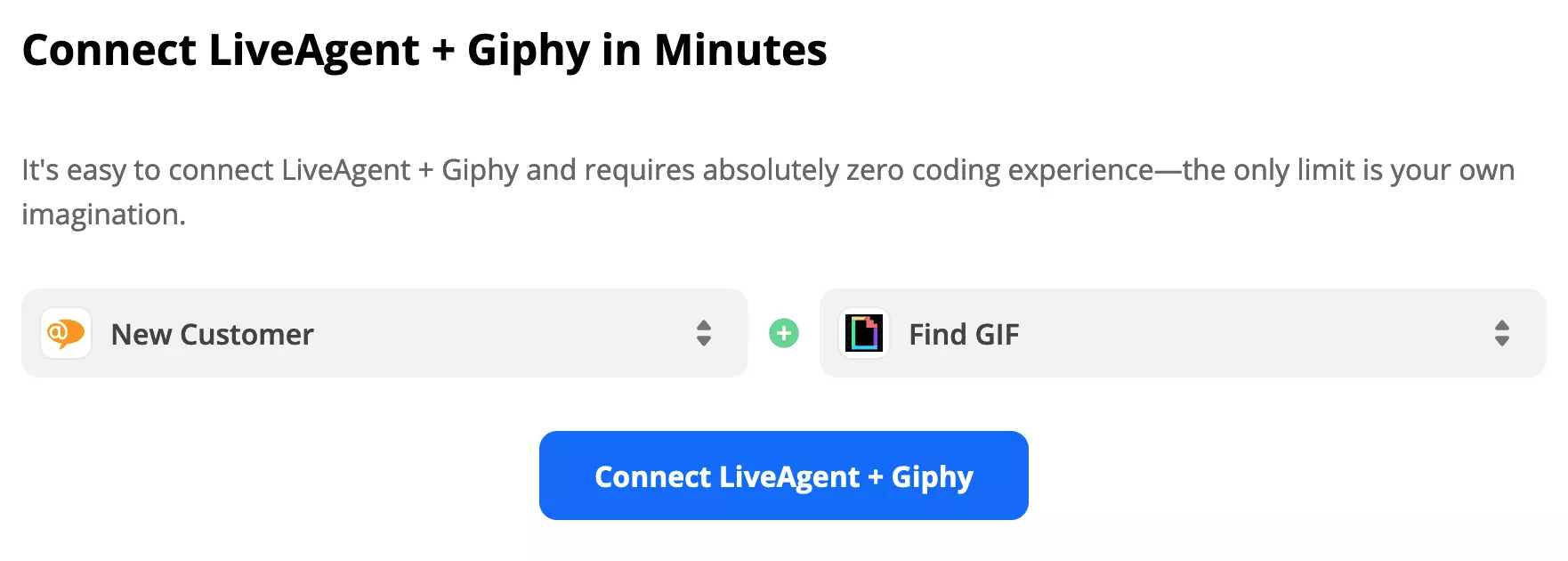 LiveAgent-trigger og Giphy-handling valgt på Zapier
