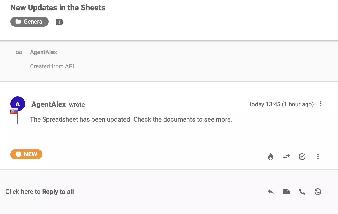 En ny billet, der ankom til ticketsystemet efter vellykket integration med Google Forms