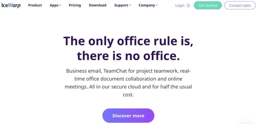 IceWarp-hjemmeside med slogan og underside-indstillinger