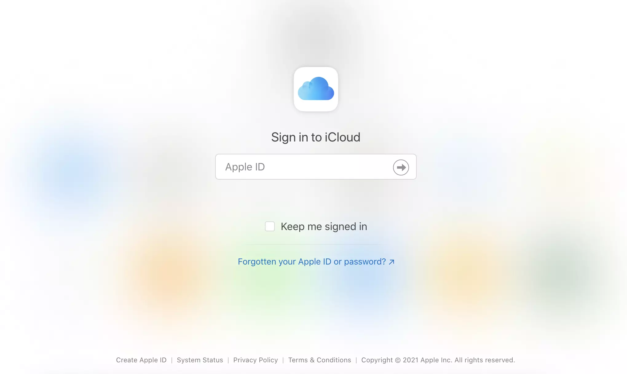 iCloud-websted med login-muligheder