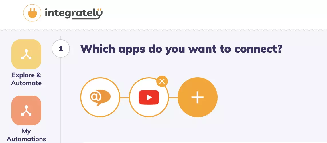Integrately med apps valgt og klar til integration