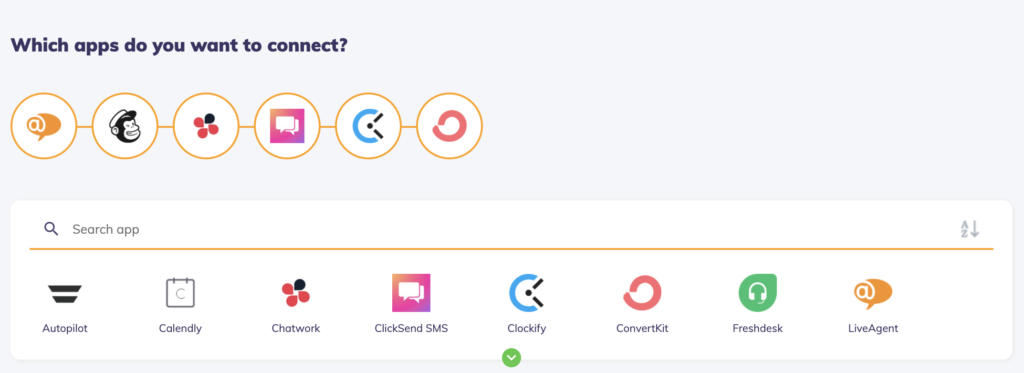 Et billede, der viser mulighederne for appforbindelser med Integrately