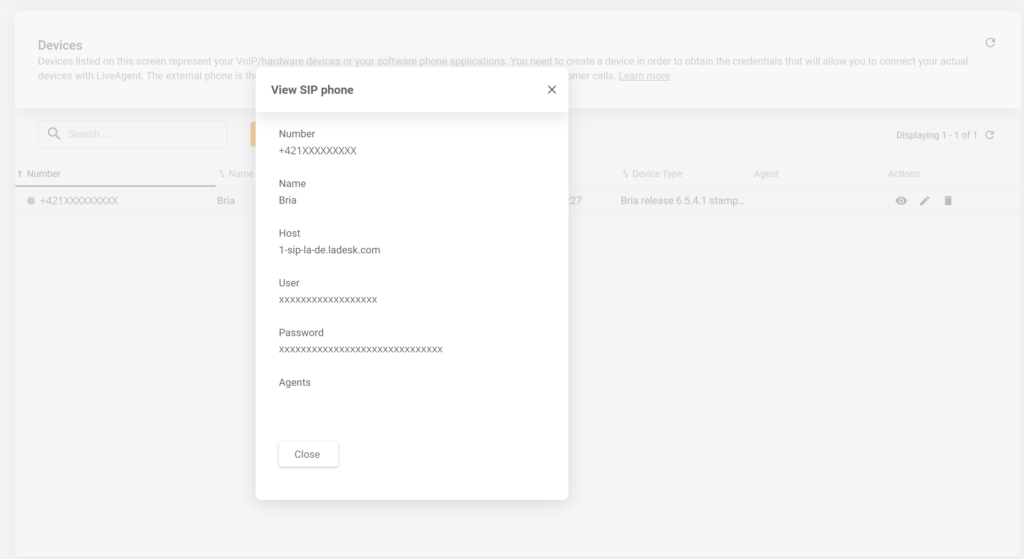 LiveAgent SIP-indstillinger