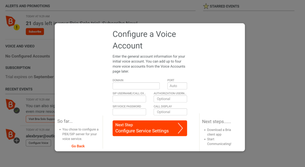 Bria stemmeindstillinger