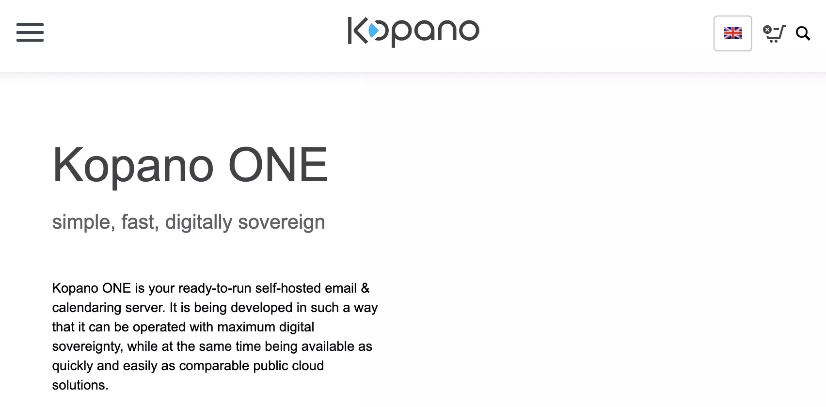 Kopano homepage med Kopano ONE produktbeskrivelse