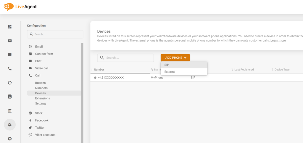 Sådan tilføjer du en ny SIP-telefon i LiveAgent-konfiguration