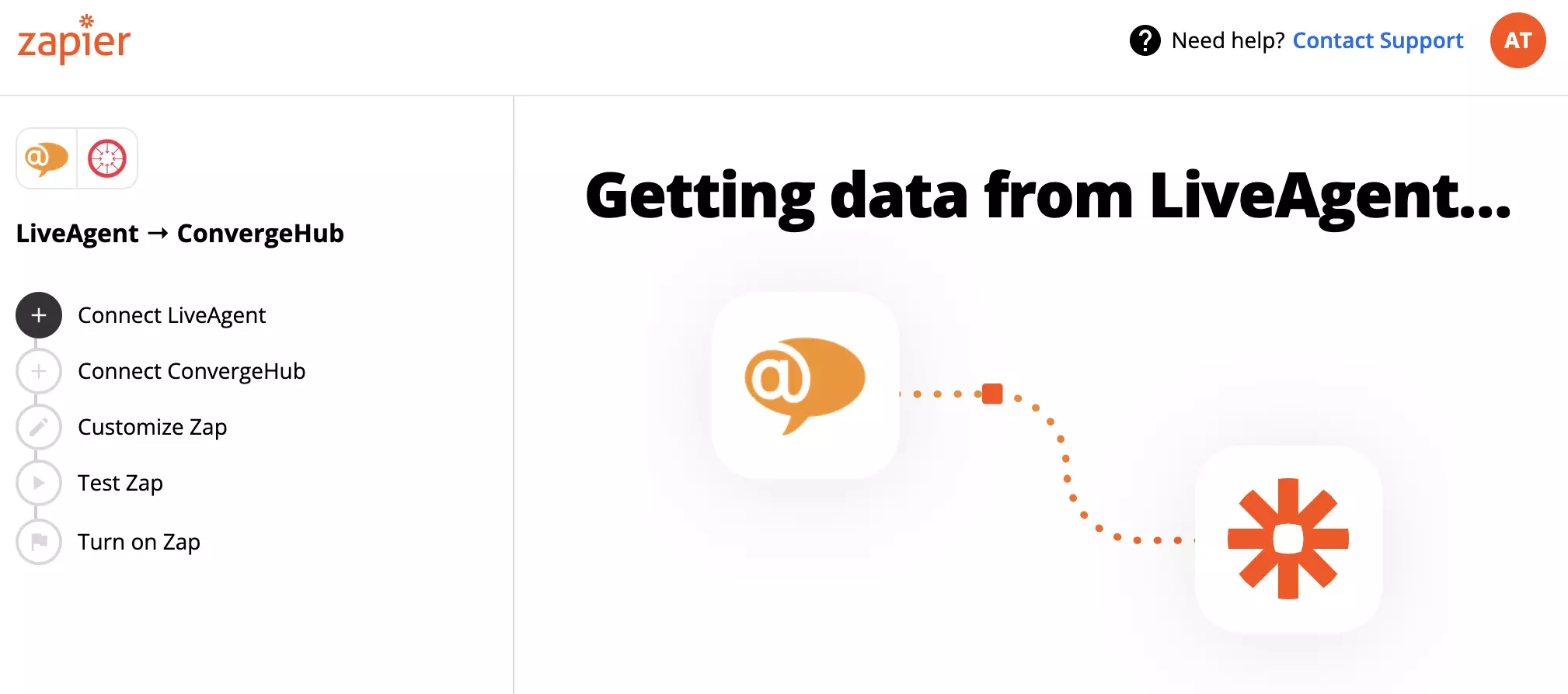 Forbinder LiveAgent og ConvergeHub konti med Zapier