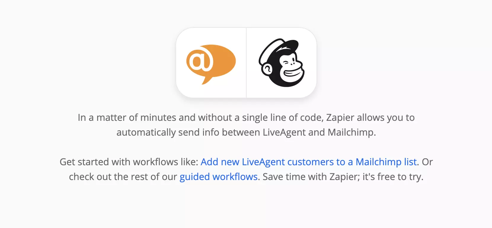 LiveAgent og Mailchimp integrationsside på Zapier