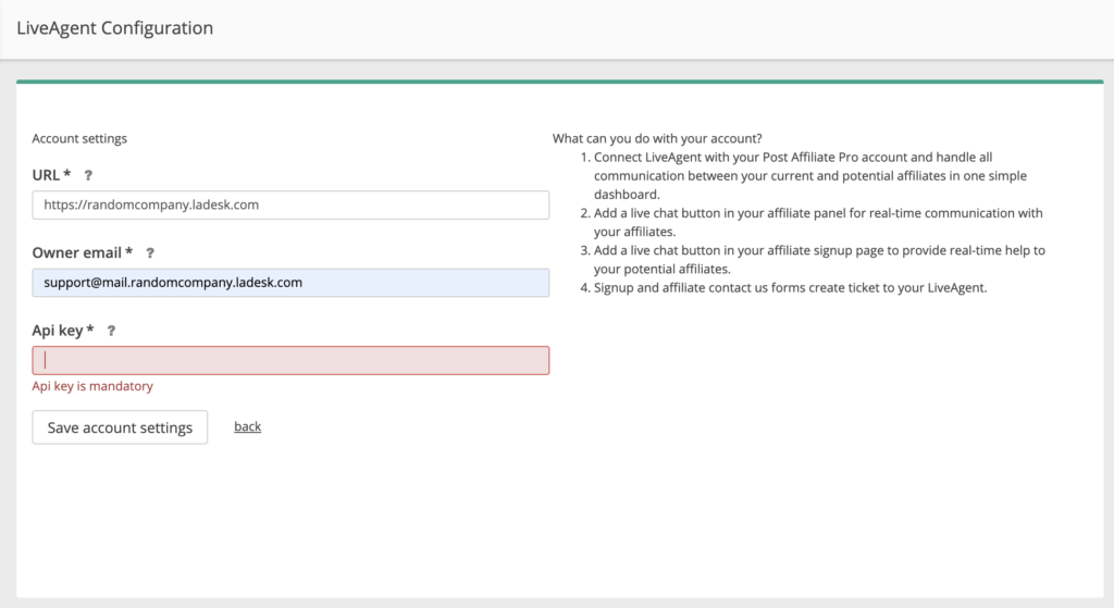 Live chat-opsætning
