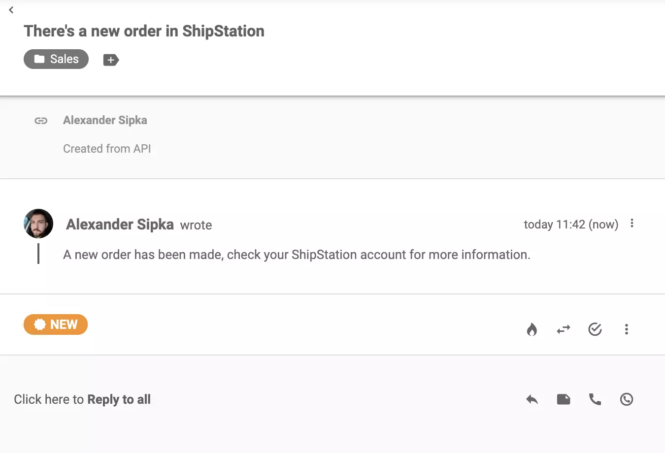ShipStation-besked sendt efter en ny ordre er foretaget