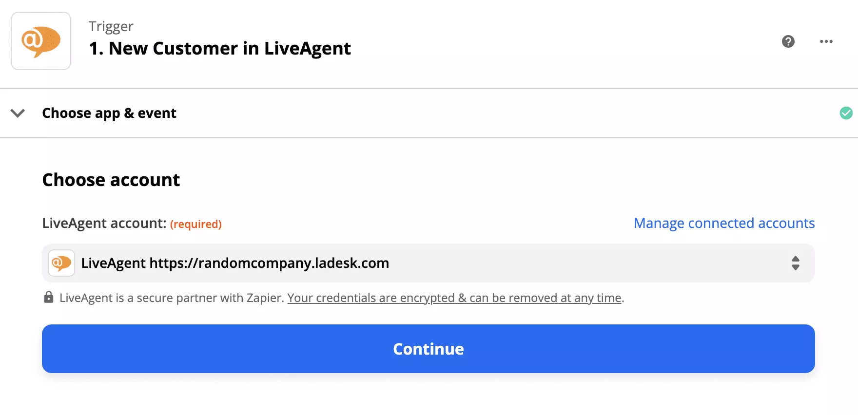 LiveAgent-trigger-opsætning i Giphy-integration på Zapier