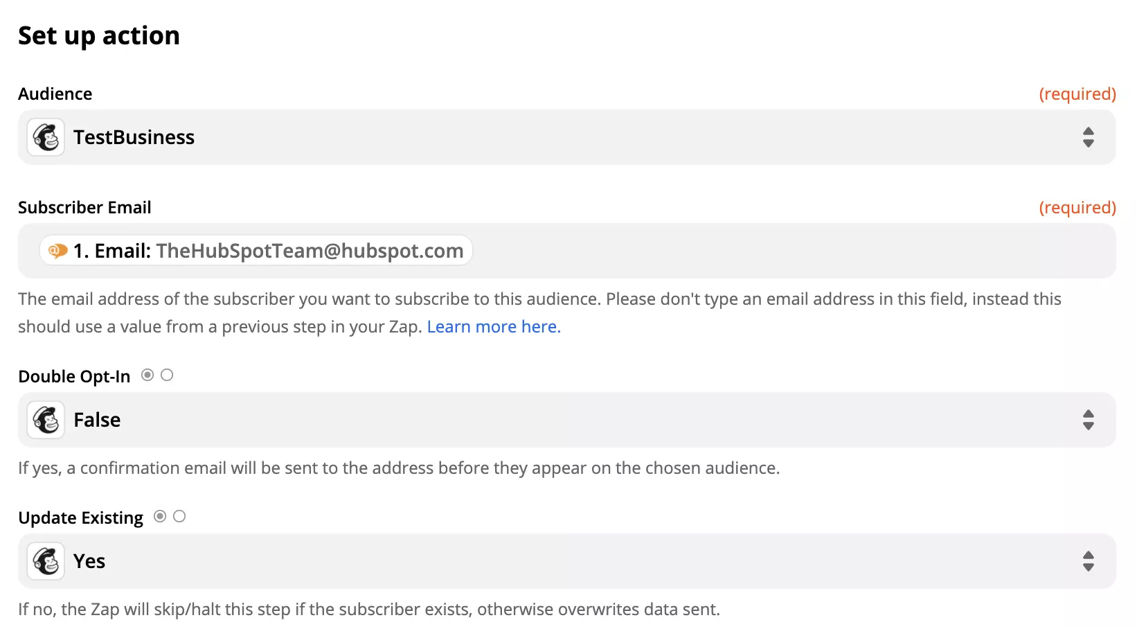 Mailchimp handling opsætning