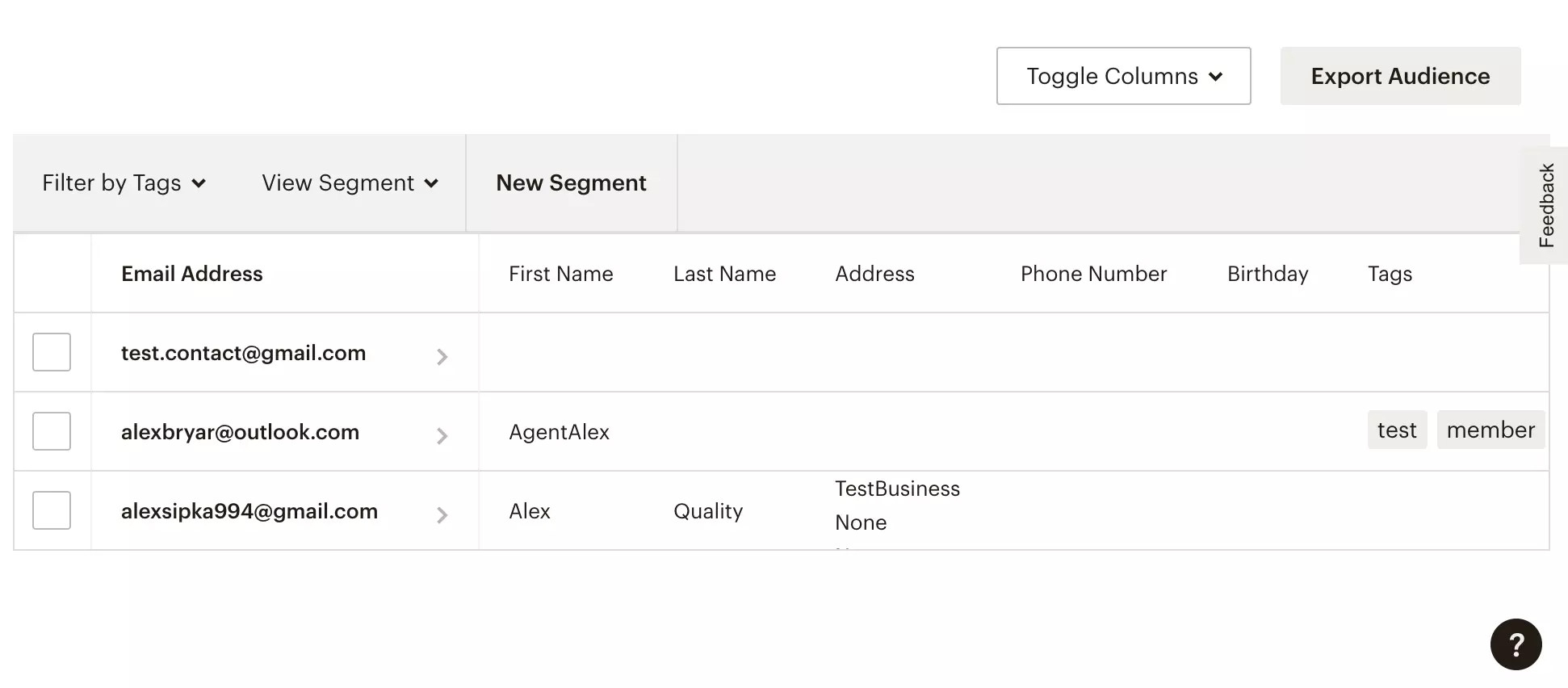 En ny abonnent er blevet tilføjet til Mailchimp efter vellykket integration