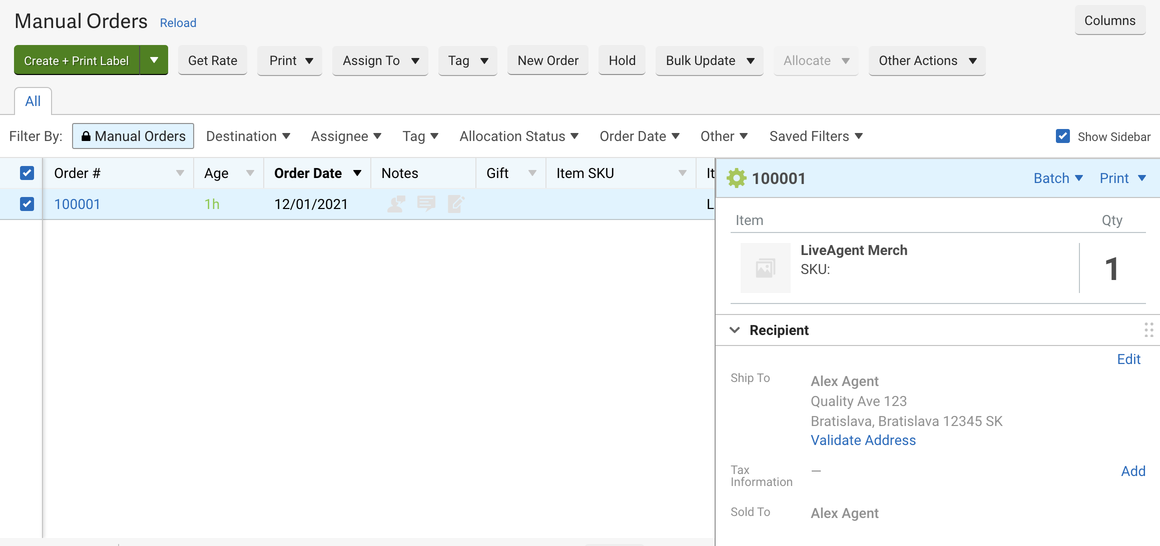 En ny ordre oprettet i ShipStation