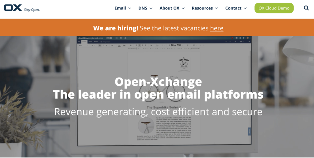 Open-Xchange hjemmeside med fordele