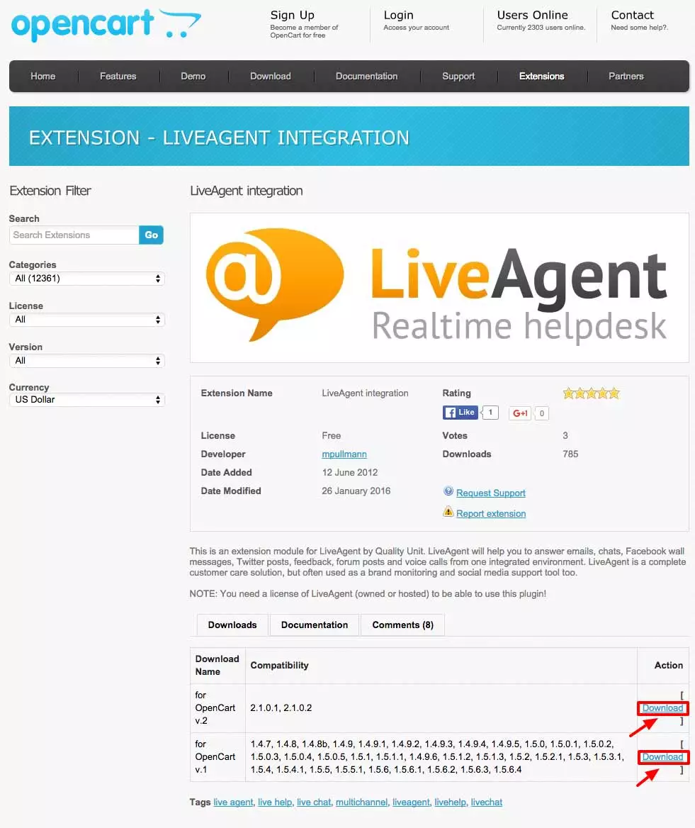 OpenCart LiveAgent-integration - Download udvidelse